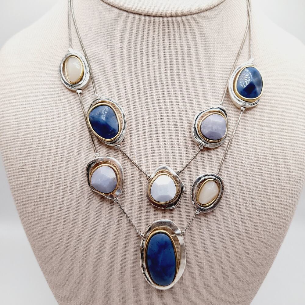 Chico’s Two-Strand Necklace w/ Gemstone Lavender Stones & Blue Accents, 20"